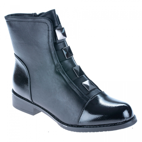 Botki damskie sabatina DM 25-03 black gustowne ozdoby z przodu cholewki