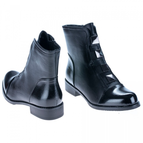 Botki damskie sabatina DM 25-03 black gustowne ozdoby z przodu cholewki