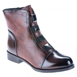 Botki damskie sabatina DM 25-03 brown gustowne ozdoby z przodu cholewki